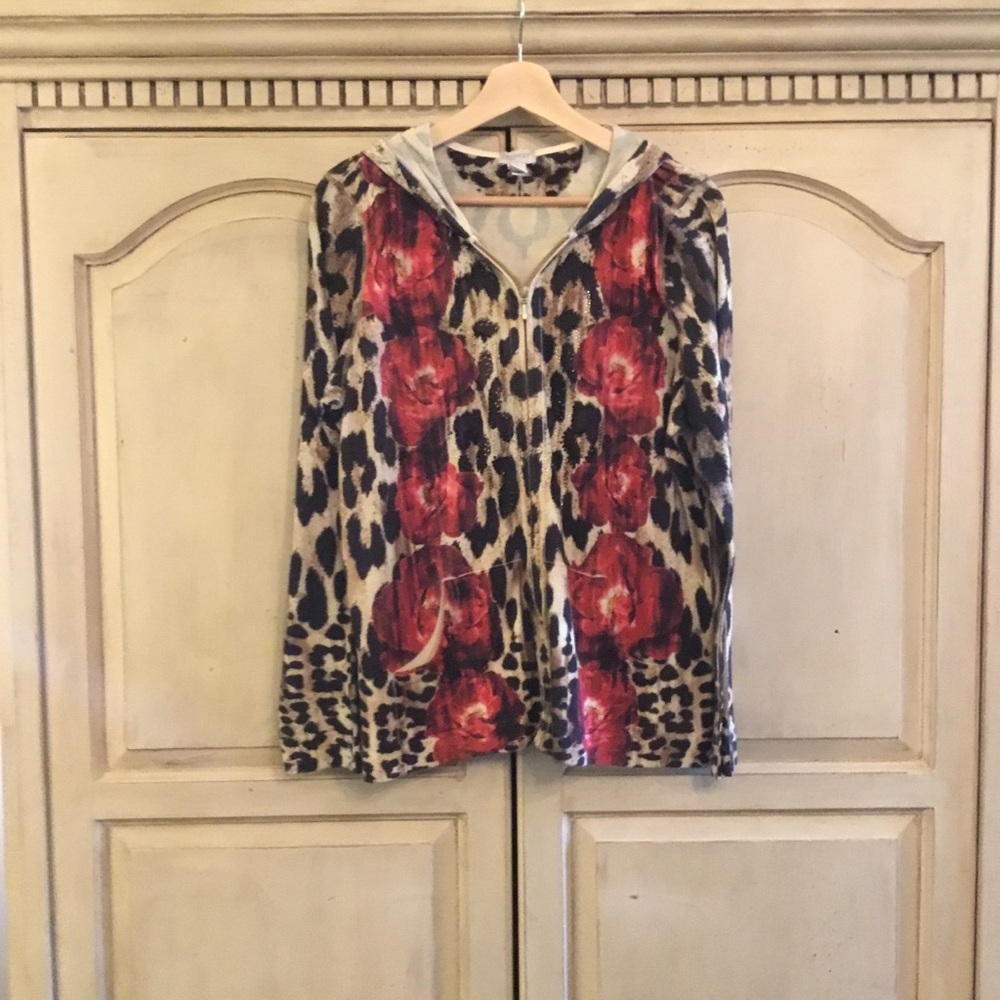 Zenergy by Chico’s Leopard Print Red Floral Women's Top Size M